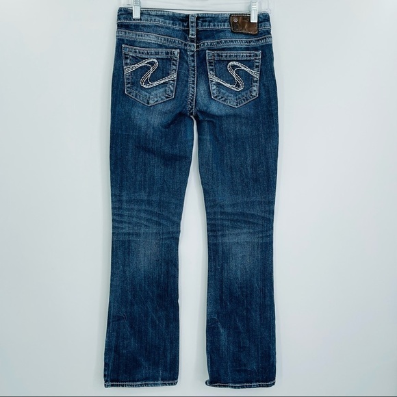 Silver Aiko Bootcut Jeans Size 27 Thick Stitch Cowboy‎ Rodeo Distressed - Picture 2 of 11